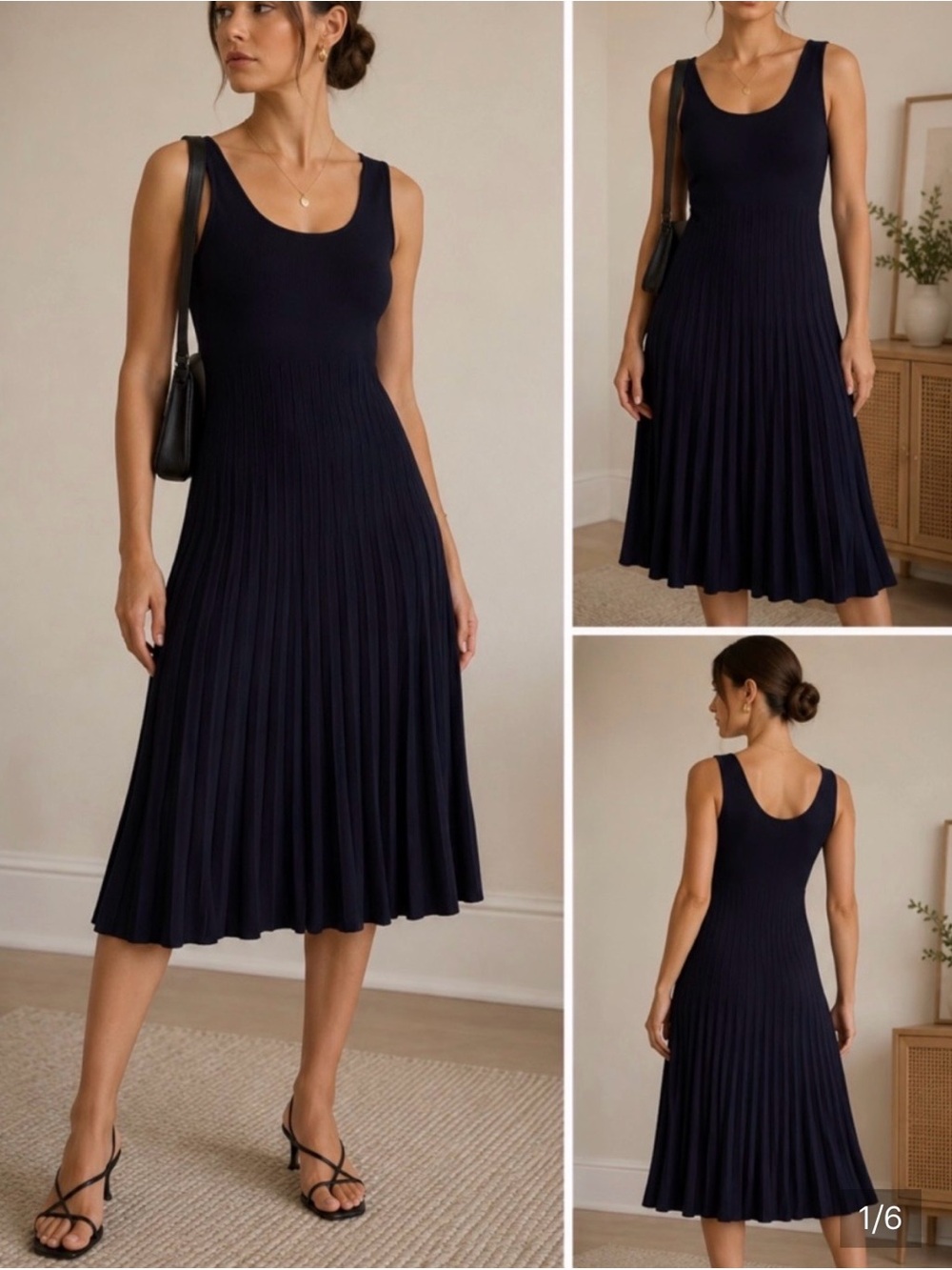 ✨ HP ✨ Elie Tahari Sleeveless Chic Black Pleated Midi Dress Size S GREAT DEAL